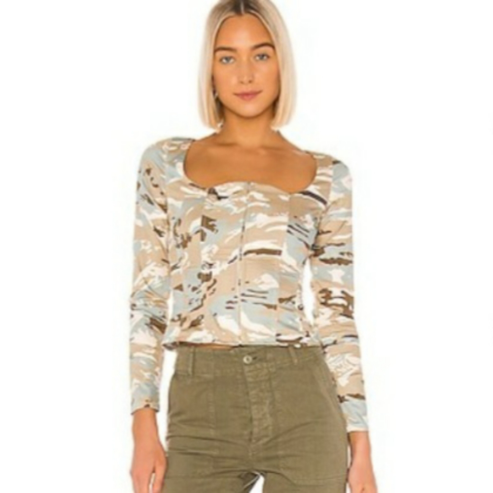 Miaou Devon Corset Long Sleeve Blouse Green Camo XL